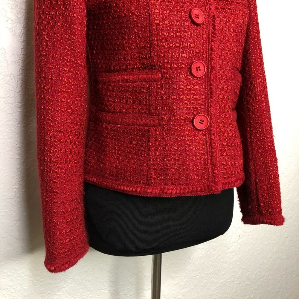 Pendleton red bouchle knit wool blend blazer size… - image 3